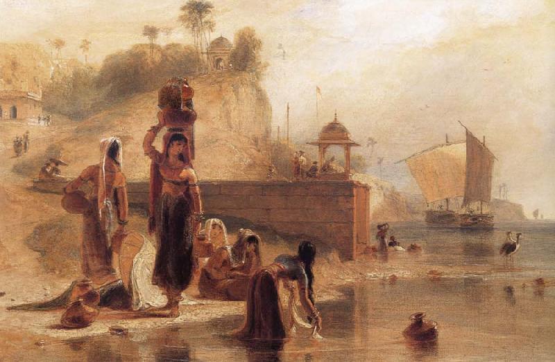 William Daniell Women Fetching Water from the River Ganges near Kara oil painting image